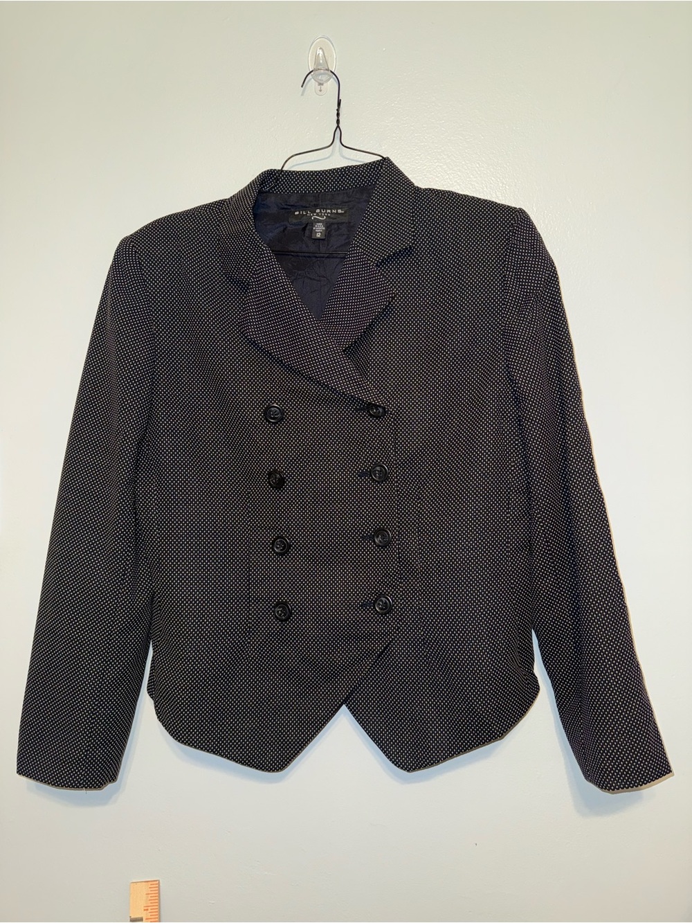 Classy Double-Breasted Black and White Microdot Blazer